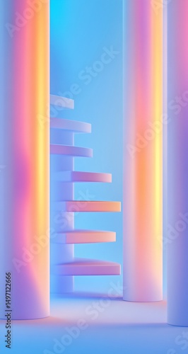 Pastel Spiral Staircase with Abstract Design.