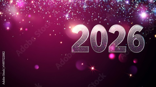 Wallpaper Mural Silver 2026 New Year s Greeting with Shimmering Lights on a Blurred Red Background, festive glitter Torontodigital.ca