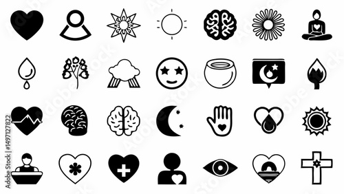 Diverse symbols of unity hope peace and well being representing harmony in life with simple