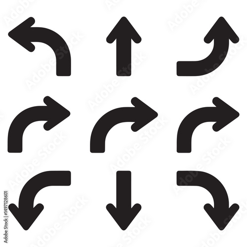 Directional Arrow Icon Set Black Silhouette Vector Collection