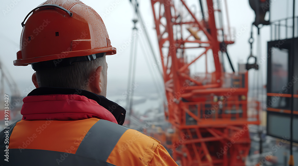 Fototapeta premium Construction Worker Overlooking Site