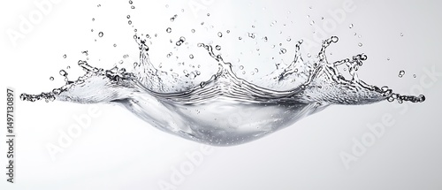 Crystal Clear Splash of Water Droplets Capturing Motion and Fluid Dynamics in a Minimalist Style