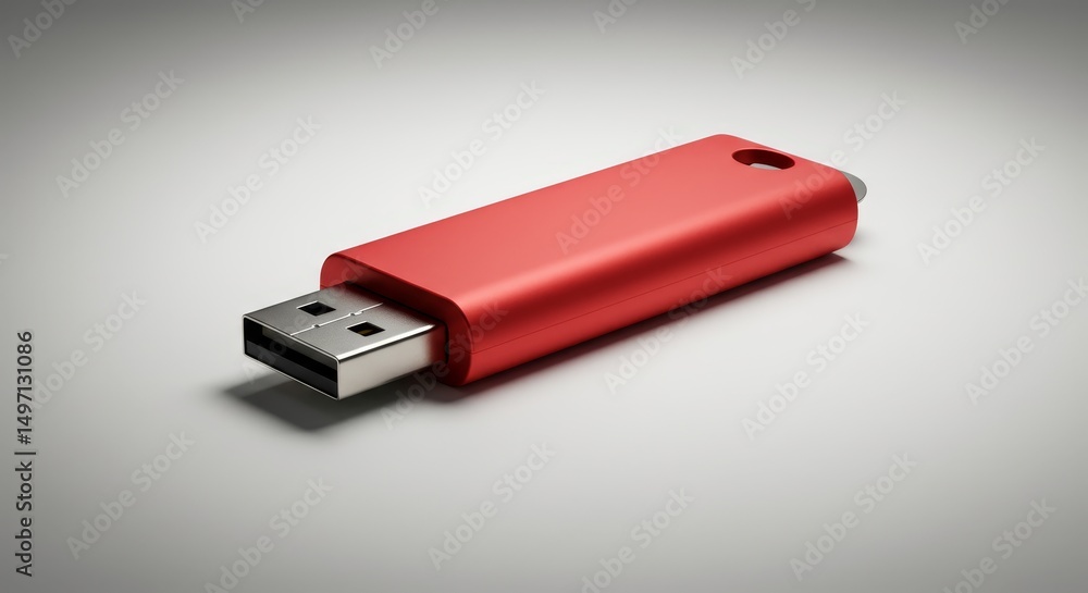 Stylish red USB drive isolated against gradient background for digital storage Stylish red USB drive isolated against gradient background for digital storage