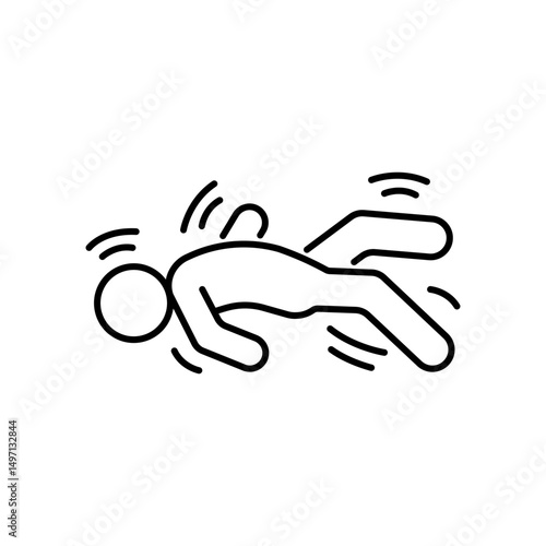 Person with epilepsy seizure on floor, convulsion and cramp, line icon. Epileptic spasm of body. Vector illustration