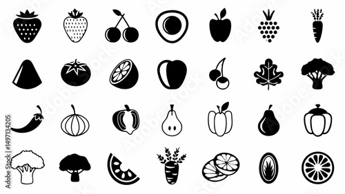 Celebrate Health Wholesome fruit and vegetable icons symbolizing healthy eating habits and nutrition