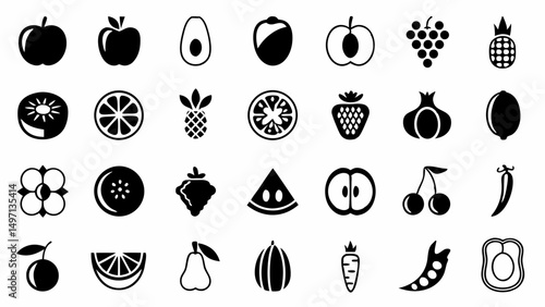 Celebrate Wholesome Eating with a Delightful Variety of Fruits and Vegetables in Clean Silhouette