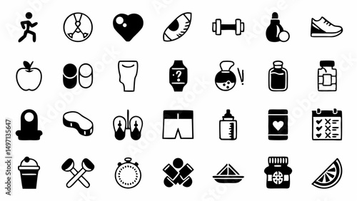 Embrace wellness A collection of fitness icons representing healthy living active lifestyle diet and