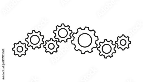 Gears for synergy work of business team, line art. Partnership in organization. Workforce, employee. Collaboration for success results. Vector illustration