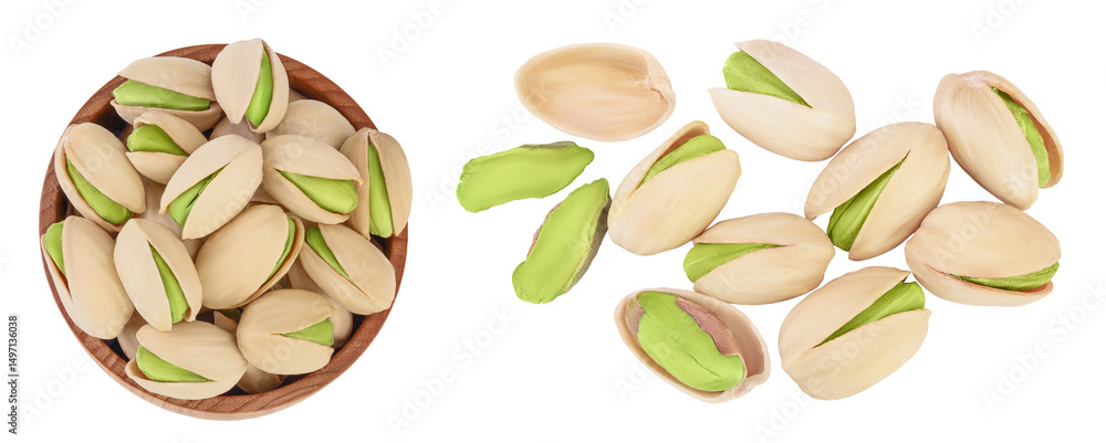 custom made wallpaper toronto digitalpistachio in wooden bowl isolated on white background with  full depth of field. Top view. Flat lay