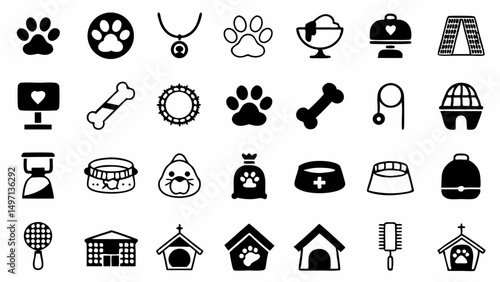 Adorable pet icons show canine love care and comfort reminding us of our furry friends with a clean