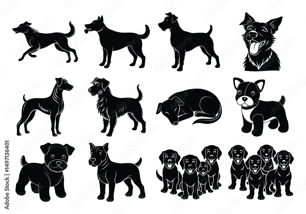 Fototapeta premium set of silhouettes of animals vector file on white background 