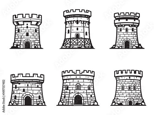 Ancient Defence Tower Outline Illustration