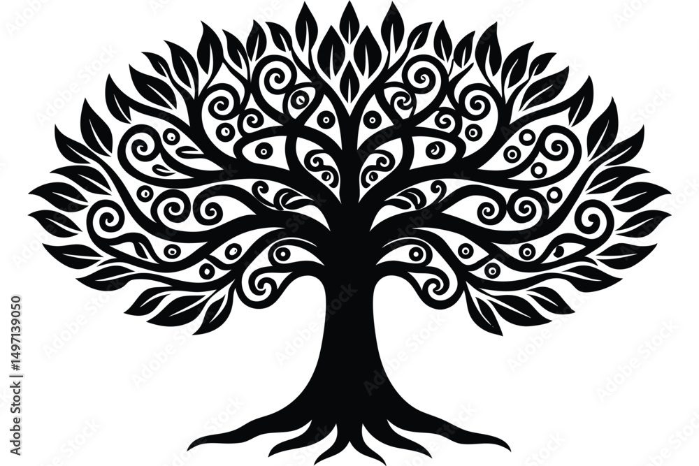 Fototapeta premium Elegant vector silhouette of a tree with roots and leaf design, perfect for nature and floral illustration art