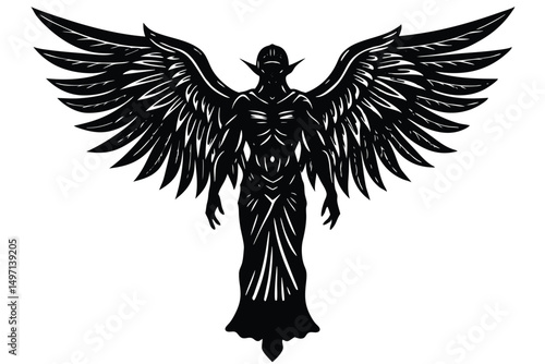 Vector illustration of black tribal angel wings, isolated on white, symbolizing freedom and spiritual design