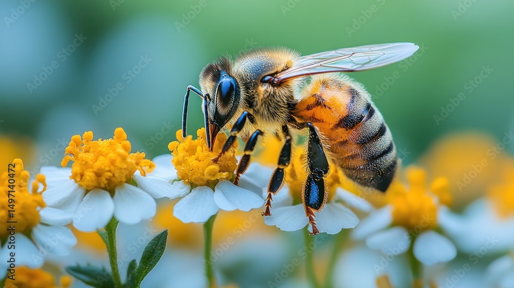 Honeybee on Daisies: A Macro View of Nature's Harmony Honeybee on Daisies: A Macro View of Nature's Harmony