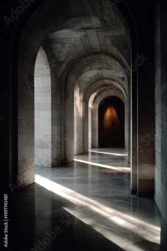 Long Stone Corridor with Light and Shadow