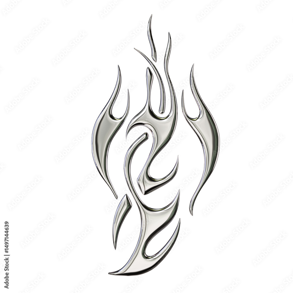 Chrome Tribal Symbol – 3D Render on Transparent Background Chrome Tribal Symbol – 3D Render on Transparent Background