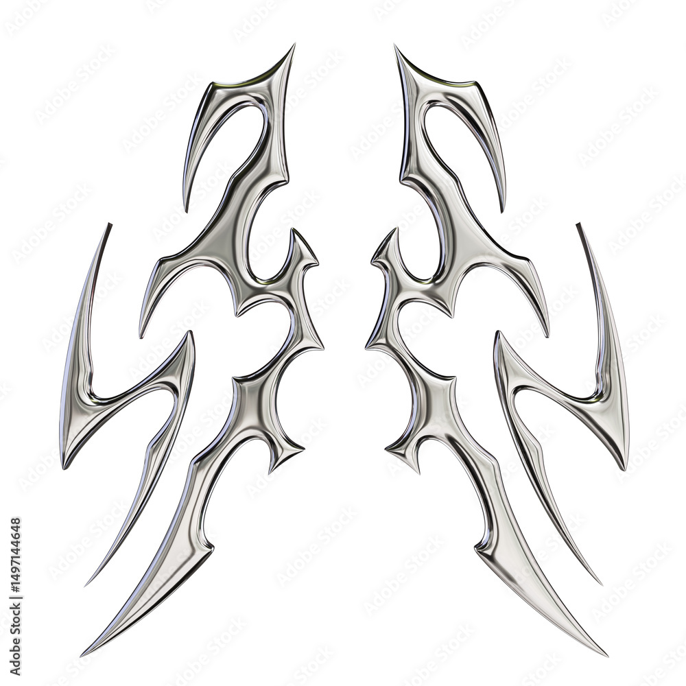 Chrome Tribal Symbol – 3D Render on Transparent Background Chrome Tribal Symbol – 3D Render on Transparent Background
