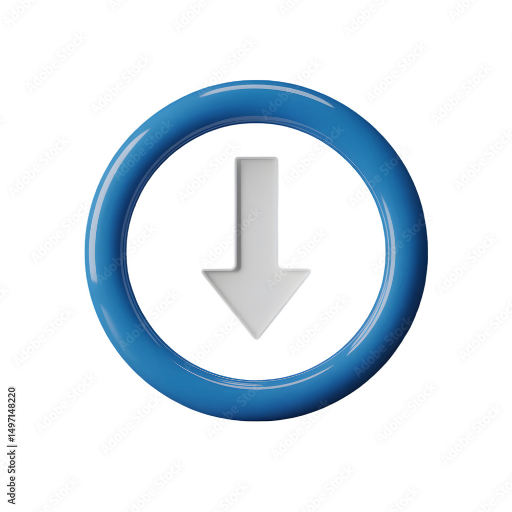 Download arrow icon blue circle 3d render Download arrow icon blue circle 3d render