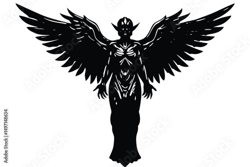 A graceful silhouette of an angel with wings like an eagle in flight, a powerful symbol of freedom and nature
