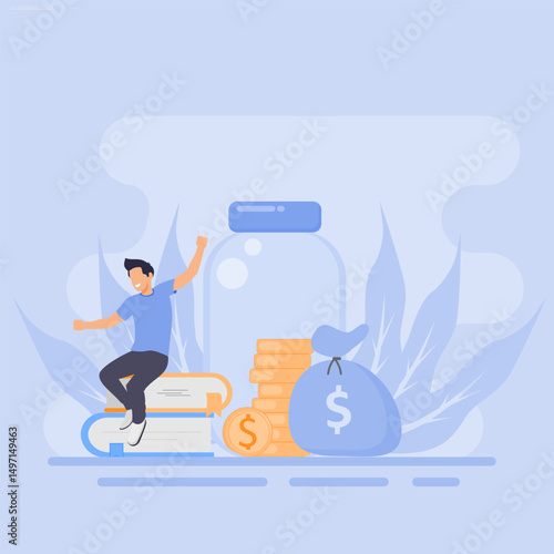 Illustration of financial education. Investment of money in the form of education and knowledge. Concept of financial management and financial literacy.