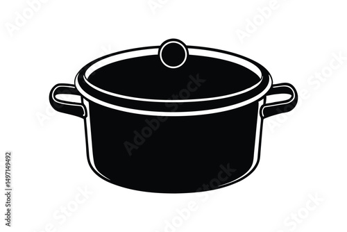 Silhouette art illustration of a modern stainless steel pot with handles.eps