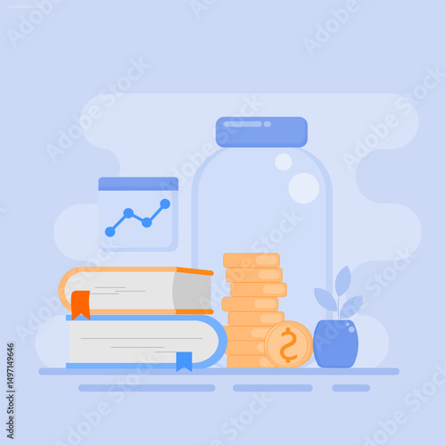 Illustration of financial education. Investment of money in the form of education and knowledge. Concept of financial management and financial literacy.