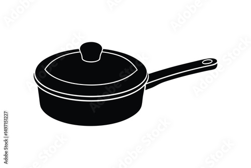 Silhouette art illustration of a small saucepan with a single handle.eps