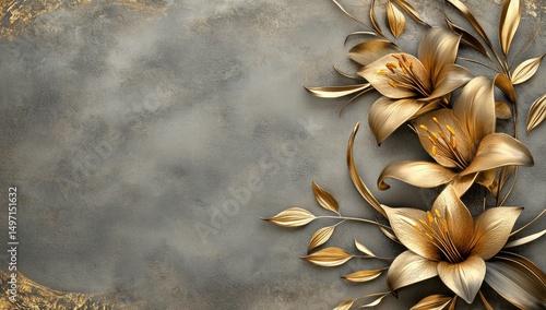 Golden lilies on a textured gray background