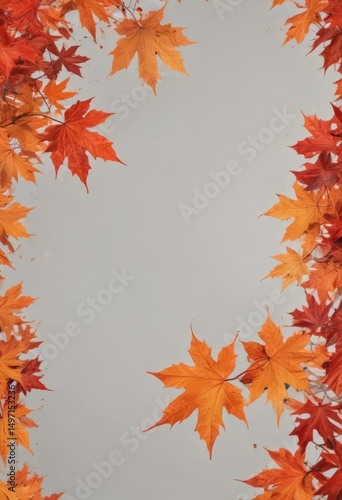 Crisp, vibrant red and orange maple leaves falling against a stark white  ,  natural,  single