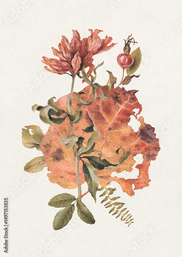 Hand drawn illustration of dried herbs. Fall composition. Perfect for posters, home textile, wall decor, apparel, packaging design, stationery and other printed goods