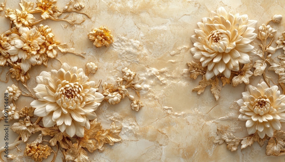 Beige textured wall decor with sculpted flowers