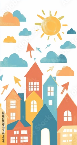 Sunny Cityscape with Upward Growth.