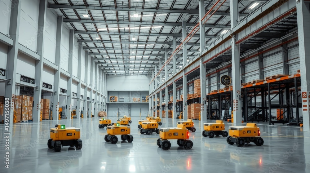 Fototapeta premium Modern Industrial Warehouse with Advanced Equipment and Robotics