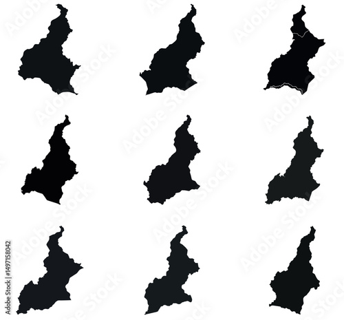 Cameroon Map Silhouettes Bundle - Set of 9 Black Outline Maps