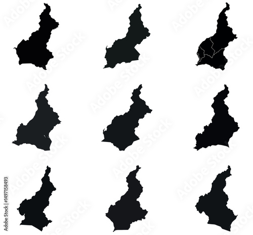 Cameroon Map Silhouettes Bundle - Set of 9 Black Outline Maps