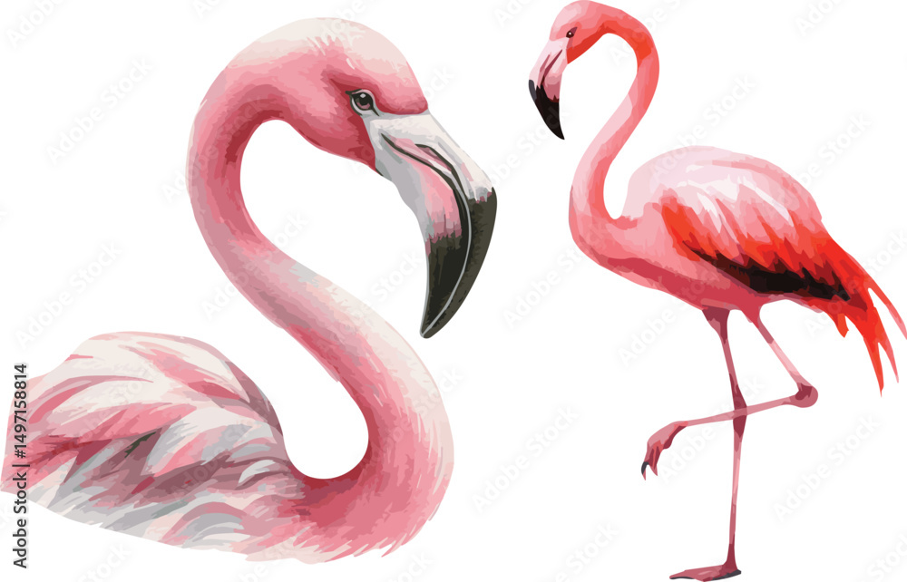 Fototapeta premium Vector watercolor painted illustration of a flamingo