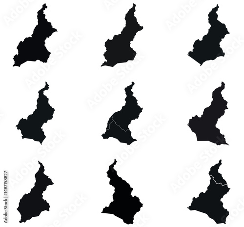 Cameroon Map Silhouettes Bundle - Set of 9 Black Outline Maps