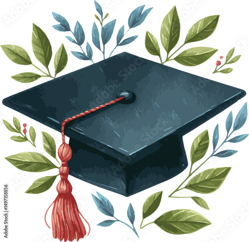 A watercolor vector illustration of a graduation hat