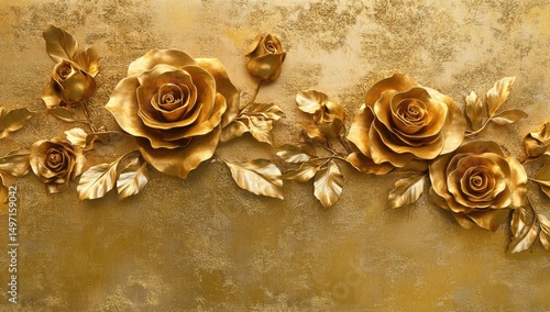 Gold roses embossed on a textured gold background