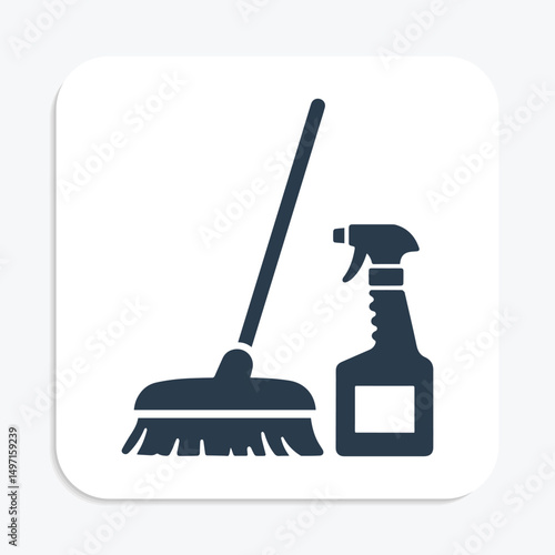 Flat Glyph Housekeeping Icon – Broom and Spray Bottle Cleaning Tools