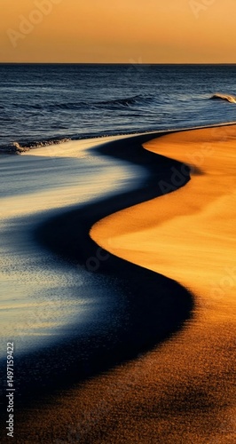 Sunset beach sand wave patterns.
