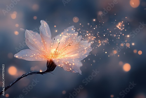 Magical Glowing Flower with Sparkling Light Particles – Dreamy Floral Fantasy Art.