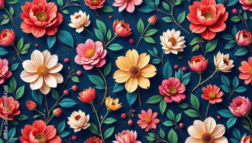 Intricate floral design, seamlessly repeating in a delicate pattern , pattern, blossom