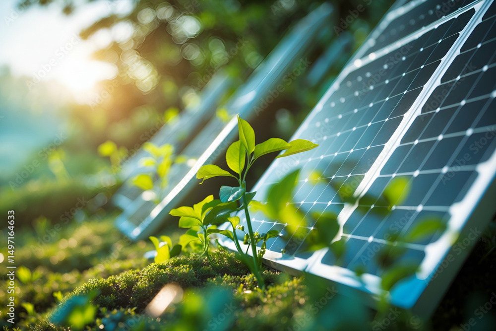 Fototapeta premium Green energy sustainable solar power panels nature