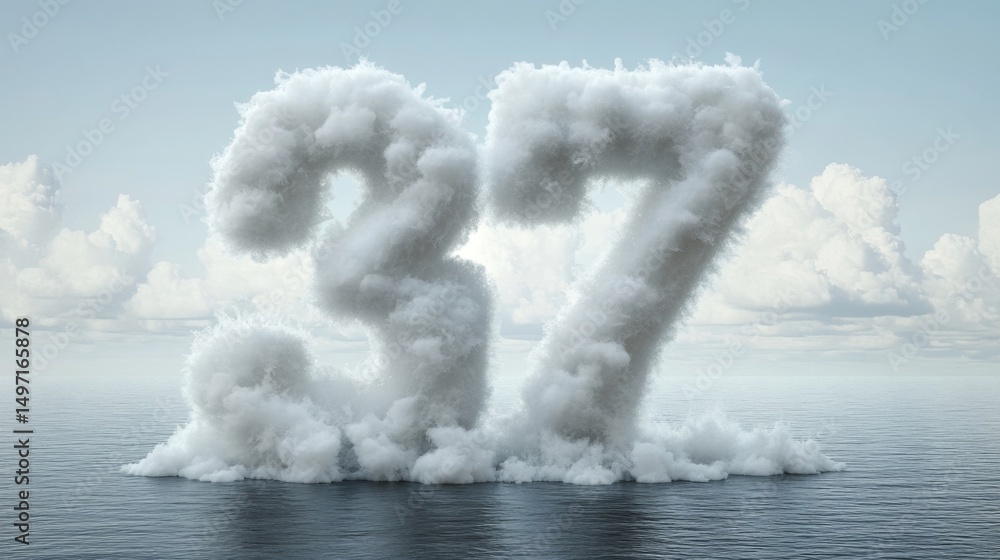 Fototapeta premium Snow crystal sculpture of ice number 37 in a serene ocean environment captured from an aerial viewpoint