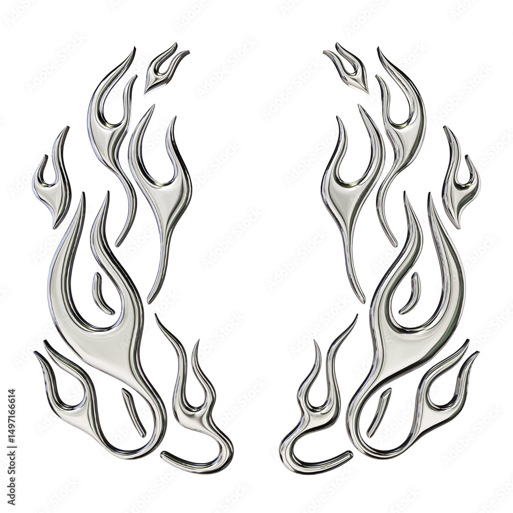 Obraz premium Chrome Tribal Flame – 3D Render on Transparent Background