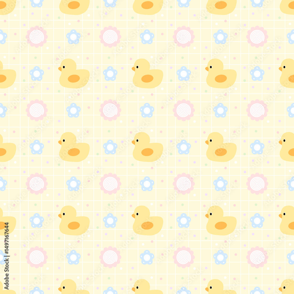 Fototapeta premium seamless pattern with flowers and duck