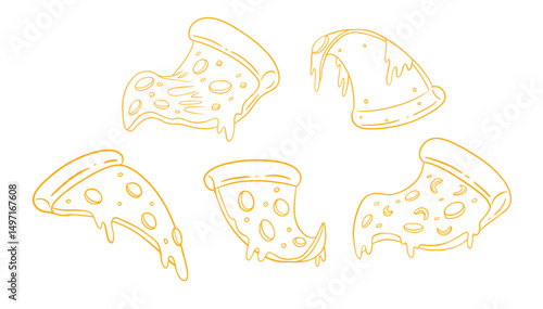 vector illustration of pepperoni pizza melted cheese set line art 2
