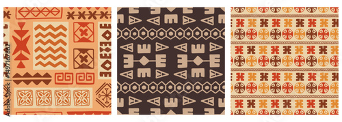 Polynesian Hawaiian Tapa Seamless Patterns Set